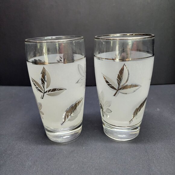 Vintage MCM Libbey Silver Frosted Leaf Tumbler Glasses 5.5'' Tall - Set Of 2 - Picture 6 of 9